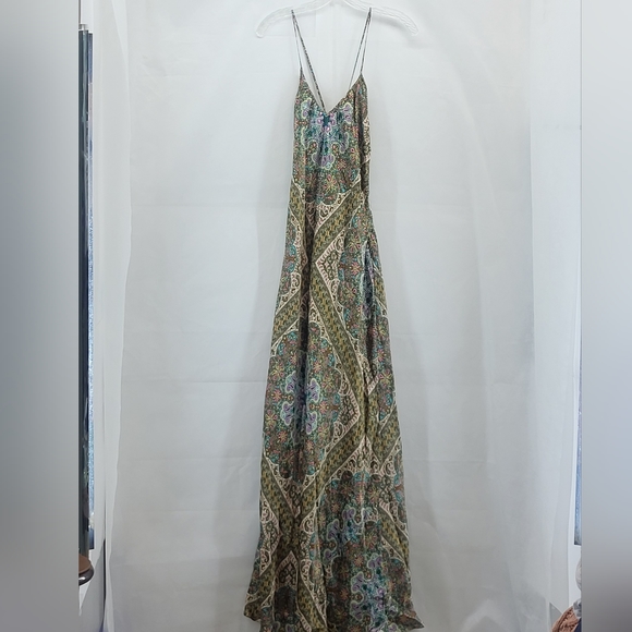 NICOLE by NICOLE MILLER 100% Silk Floral Paisley Criss-Cross Maxi Dress - Picture 1 of 16